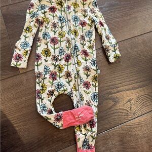 Posh Peanut Cream Floral Footed One-Piece with Pink and Yellow Flowers